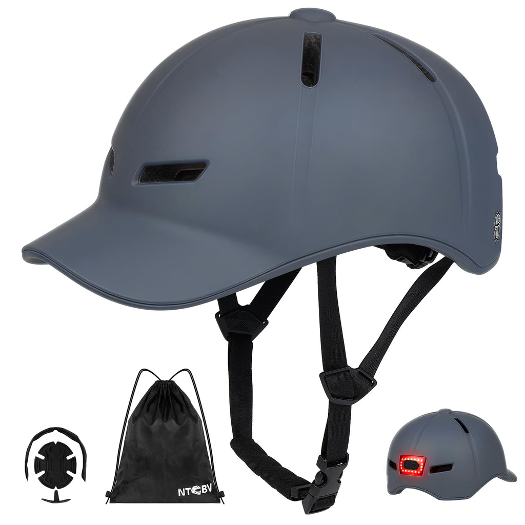 Bike Helmet Adult Men/Women-USB Rechargeable Rear Light CPSC/ASTM Certified 2 Removable Liners Adjustable Lightweight Baseball Cap Style for Youth Road&Mountain Biking Skating Scooter