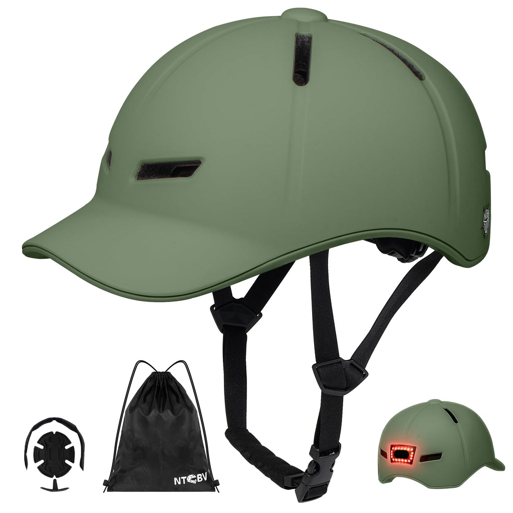 Bike Helmet Adult Men/Women-USB Rechargeable Rear Light CPSC/ASTM Certified 2 Removable Liners Adjustable Lightweight Baseball Cap Style for Youth Road&Mountain Biking Skating Scooter