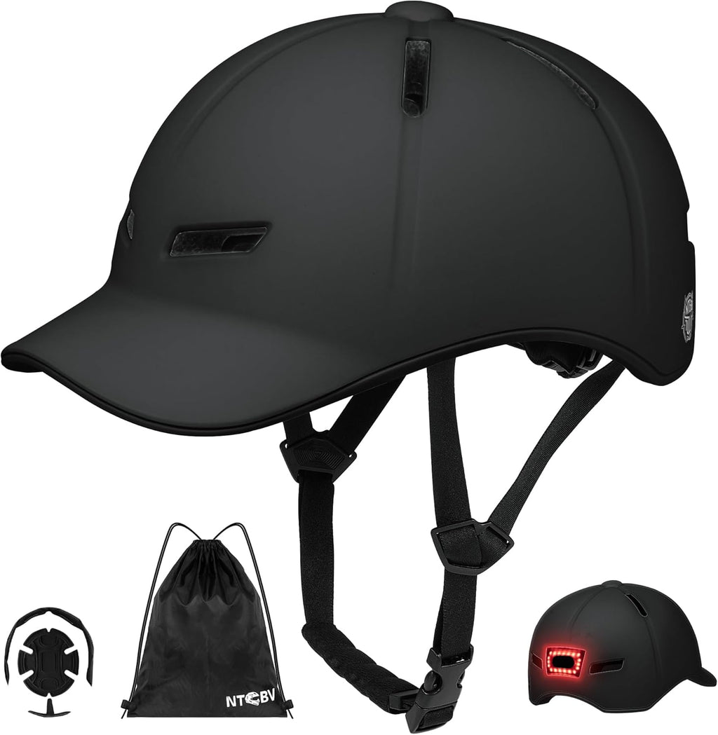 Bike Helmet Adult Men/Women-USB Rechargeable Rear Light CPSC/ASTM Certified 2 Removable Liners Adjustable Lightweight Baseball Cap Style for Youth Road&Mountain Biking Skating Scooter