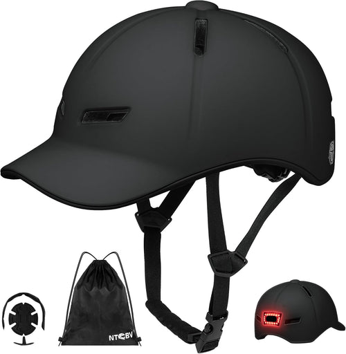 Bike Helmet Adult Men/Women-USB Rechargeable Rear Light CPSC/ASTM Certified 2 Removable Liners Adjustable Lightweight Baseball Cap Style for Youth Road&Mountain Biking Skating Scooter