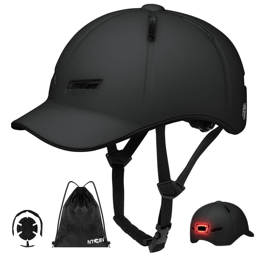 Bike Helmet Adult Men/Women-USB Rechargeable Rear Light CPSC/ASTM Certified 2 Removable Liners Adjustable Lightweight Baseball Cap Style for Youth Road&Mountain Biking Skating Scooter
